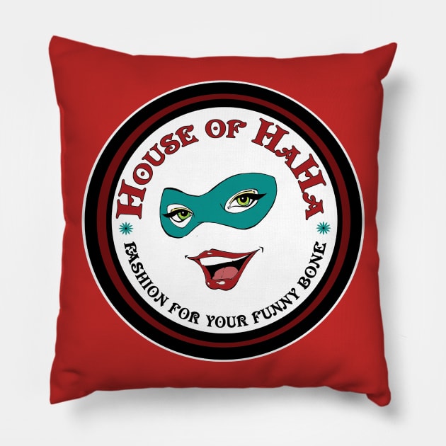 House Of HaHa Fashion for Your Funny Bone Smiling Mask Logo Pillow by House_Of_HaHa