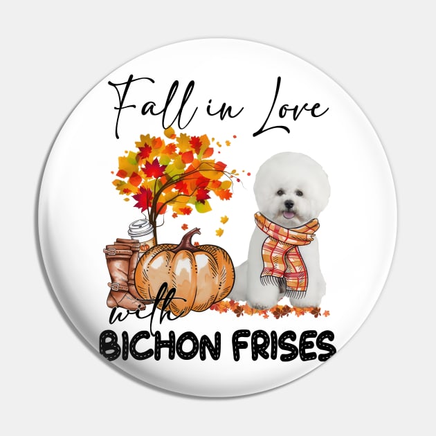 Fall In Love With Bichon Frise Fall Pumpkin Thanksgiving Pin by cyberpunk art