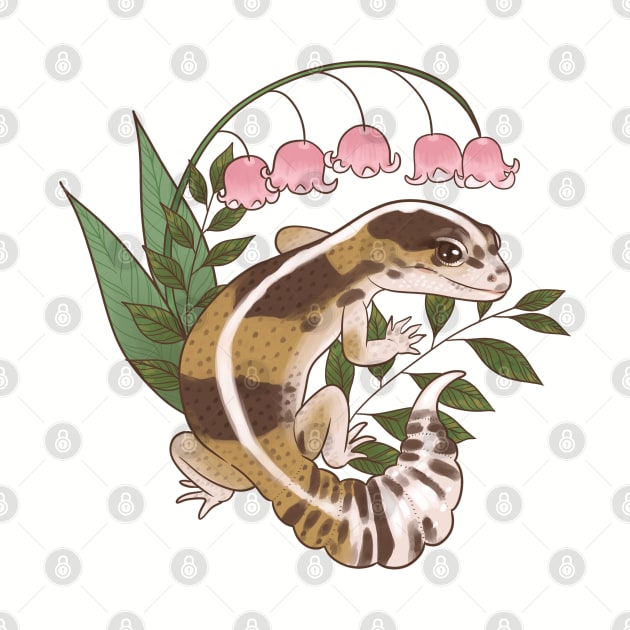 African Fat-Tailed Gecko with Lily of the Valley by starrypaige
