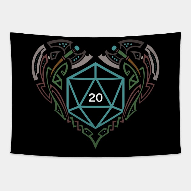 Dwarven Heart D20 Dice Dungeons Fantasy Tabletop RPG Roleplaying D20 Gamer Valentines Day Tapestry by TheBeardComic