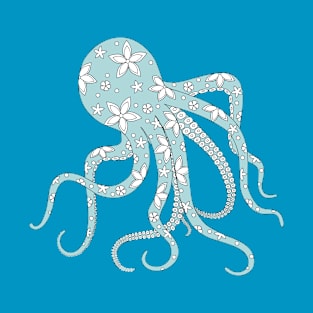 floral blue octopus T-Shirt