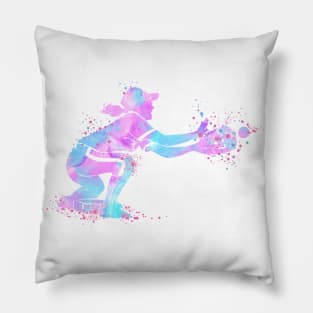 Girl Baseball Catcher Watercolor Aqua Pink Softball Player Pillow