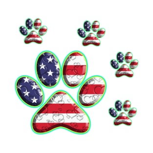 Dog foot usa flag with hearts T-Shirt