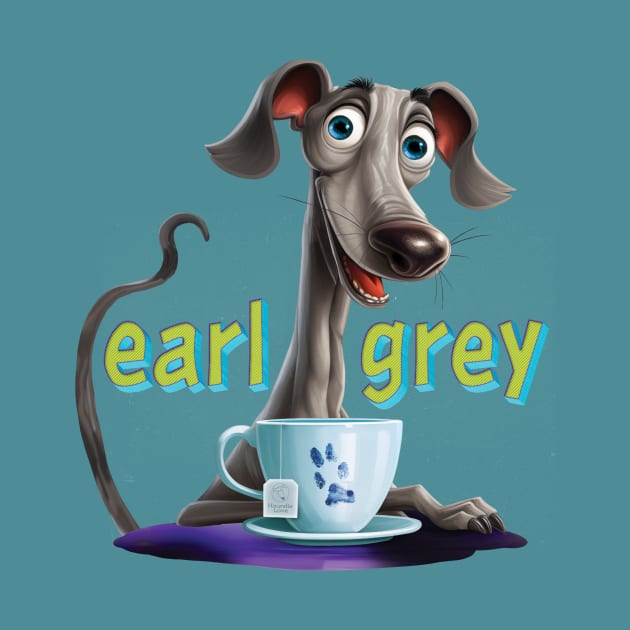 Earl Grey greyhound drinking a cup of tea by Houndie Love