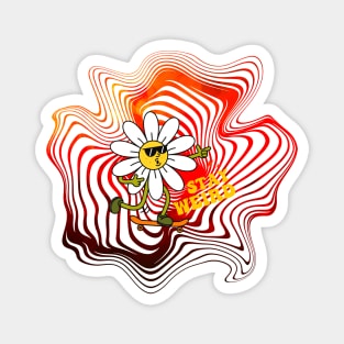 Groovy Stay Weird Psychedelic Wavy Flower on Skateboard Magnet