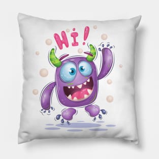 Cheerful cartoon monster. Pillow