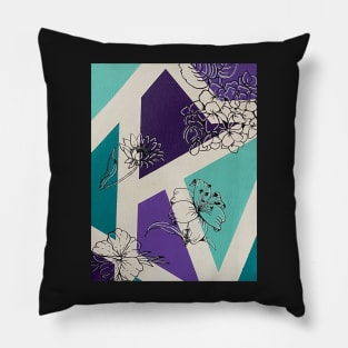 Flowers with teal and purple Pillow