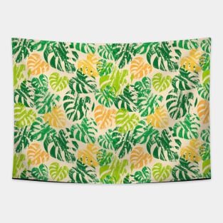 Monstera Leaves Green Yellow Tapestry