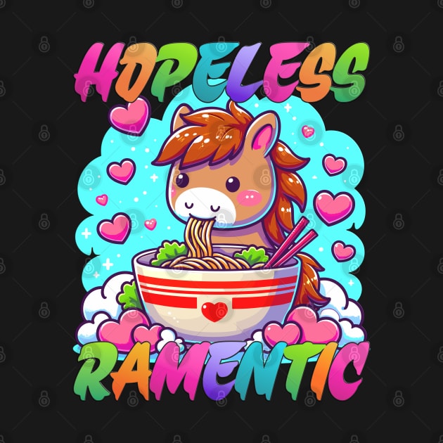 Hopeless Ramentic Funny Romantic Horse Eating Ramen Noodles by RuftupDesigns