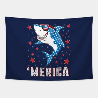 Shark 4th of July Merica American Flag Tapestry