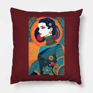 Art Deco Woman White Face with Circles Pillow