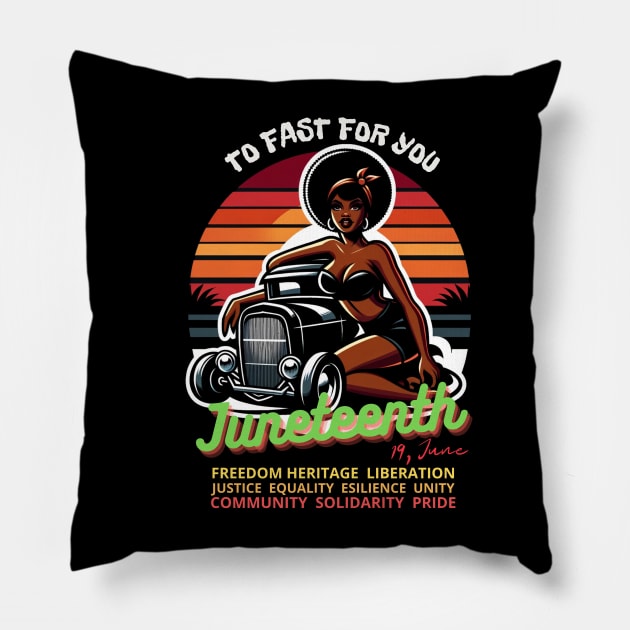 HotRod - Vintage Retro Dawn After Dusk: A  Pin-up 19 June Juneteenth Tribute Pillow by LollipopINC