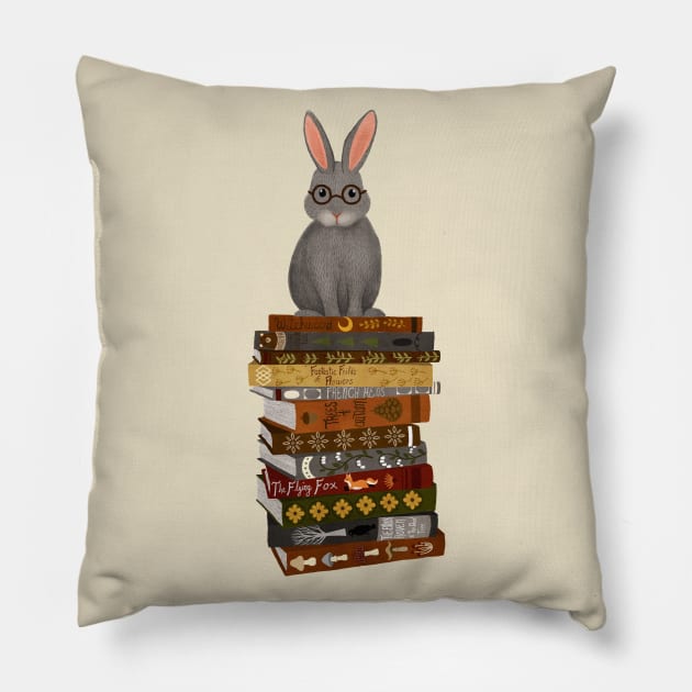 Rabbit on Books Pillow by annyamarttinen