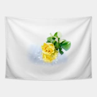 Bright yellow rose with water droplets. Tapestry