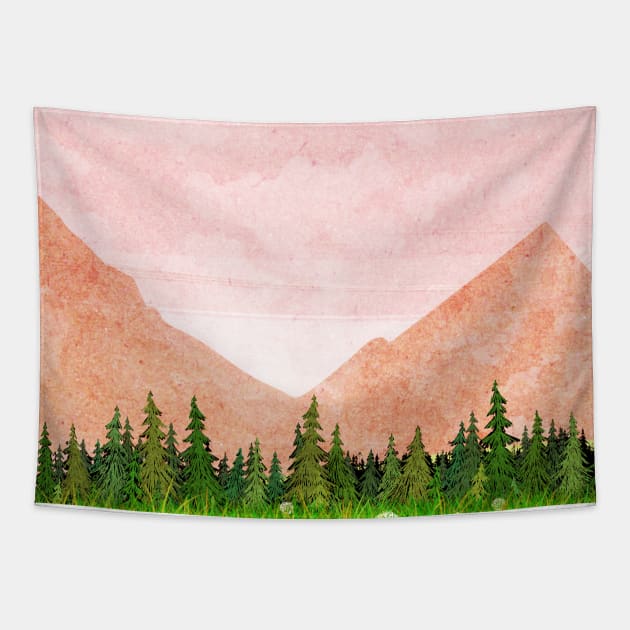 Pink Landscape Tapestry by KatherineBlowerDesigns