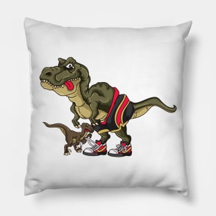 Funny Trex Trying to Tie Laces Velociraptor Pillow