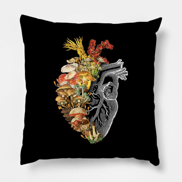 Mushroom Heart Vintage Nature by Tobe Fonseca Pillow by Tobe_Fonseca