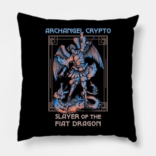 Archangel Crypto - Slayer of the fiat dragon (black background) Pillow