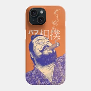 Puff Sumo in Japanese 2: Smoking a Fat Robusto Cigar on a Dark Background Phone Case