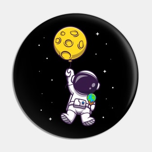 Cute Astronaut Floating With Moon Balloon And Earth Ice  Cream Cartoon Pin