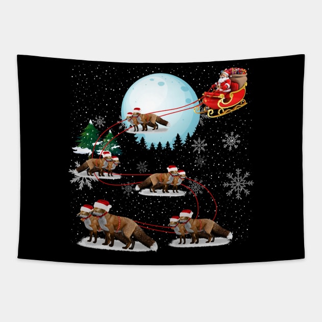 X-mas Lights Pajama Matching Family Funny Santa Red Plaid Fox Christmas Tapestry by reginaturner