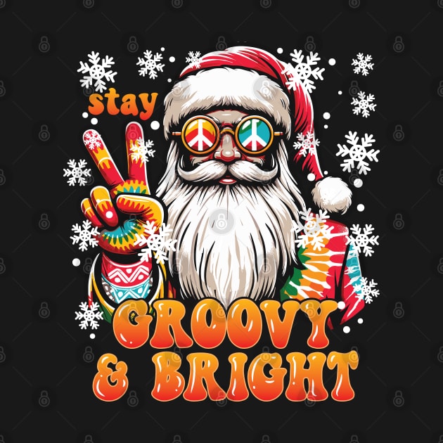 Stay Groovy and Bright Santa Retro Christmas Design by Graphic Duster