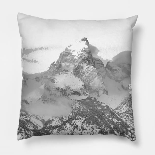 Tetons in Black and White Pillow by StacyWhite