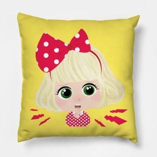 Cute Little Girl With Red Bow Pillow