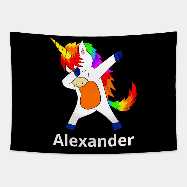 Alexander First Name Personalized Dabbing Unicorn Tapestry by chuhe86