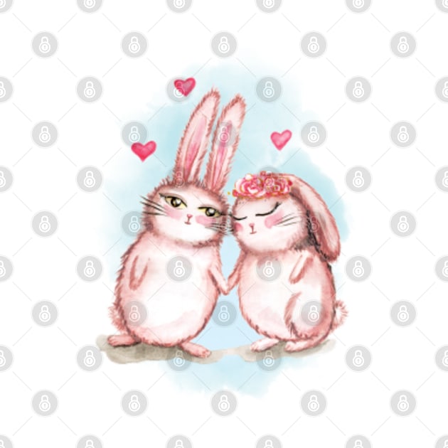 Cute bunnies rabbits by Olena Tyshchenko