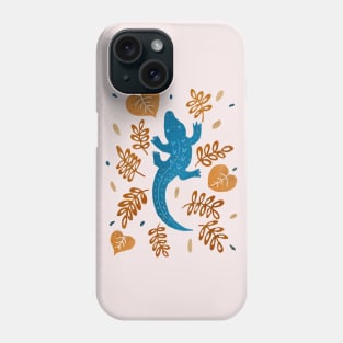 Blue crocodile and brown leaves Phone Case