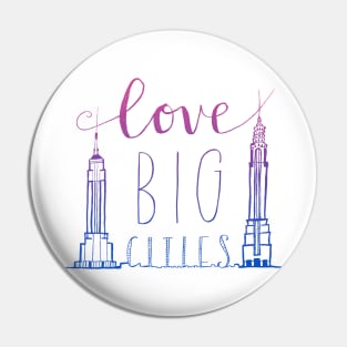 New York City Skyline Illustrations and Lettering--Love Big Cities in neon red and blue Pin