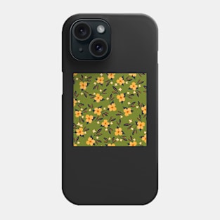 Retro Yellow flowers pattern on green Phone Case