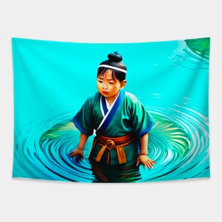 Oriental boy in the magical lake Tapestry