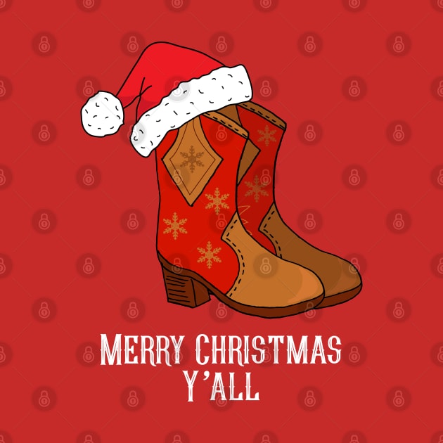 Merry Christmas Y'all Red Western Cowboy Boots by HotHibiscus