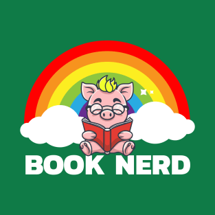 Nerd Book Pig Reading a Book in the Rainbow T-Shirt