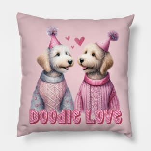 Doodle Love Two Romantic Labradoodles Couple for Valentine's Day Pillow