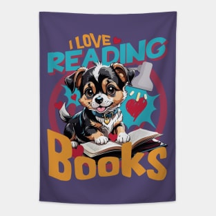 Cute Dog Reading Books I Love Reading Book Lover a Pet Owner Tapestry