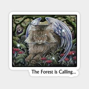 Cat Forest Spirit -The Forest is Calling - Black Outlined Version Magnet