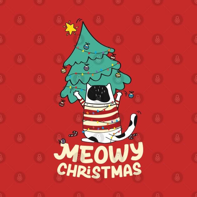 Funny Meowy Christmas Tuxedo Cat Xmas Tree by Fitastic