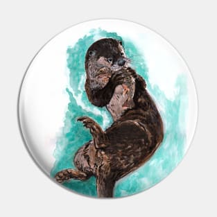 American River Otter watercolor Pin