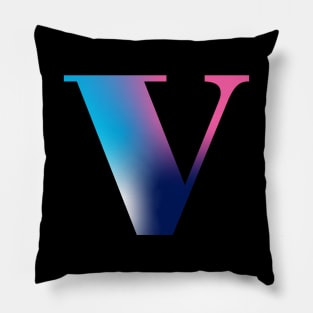 Capital Letter V Monogram Gradient Pink Blue White Pillow