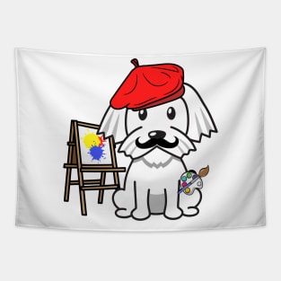 Cute white dog is painting Tapestry