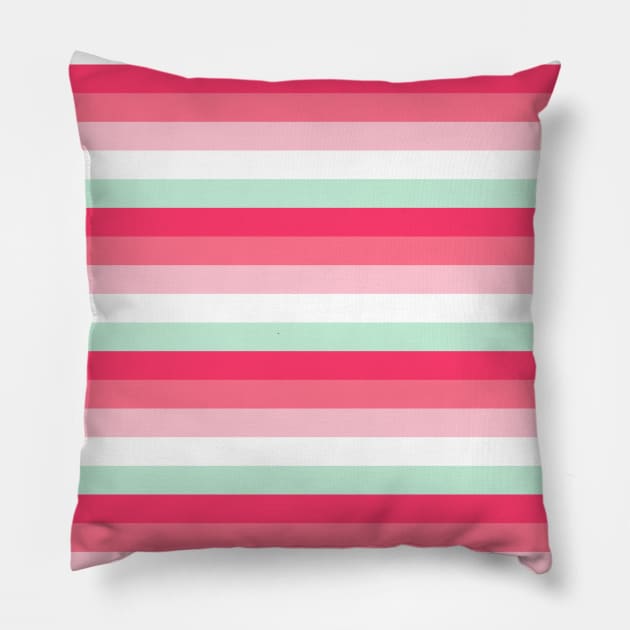 Pink and Mint Stripe pattern Pillow by Trippycollage