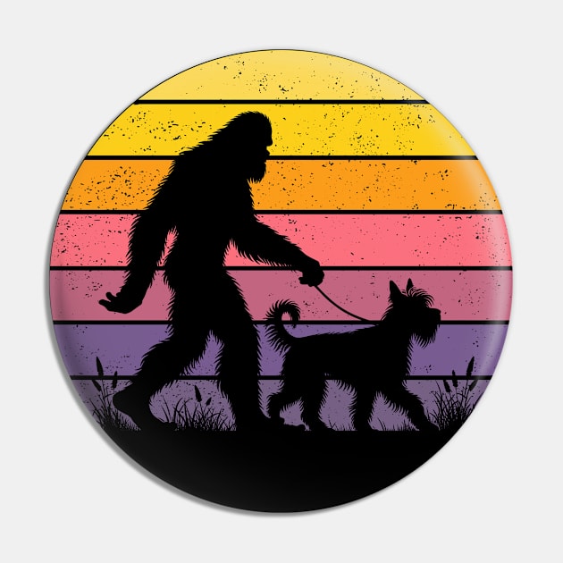 Bigfoot Sasquatch Walking Berger Picard Dog Vintage Sunset Hiking Pin by Cuteness Klub