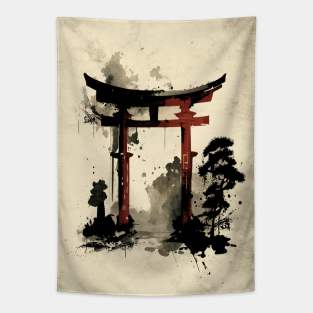 Sumi e Japanese Torii 2 Tapestry