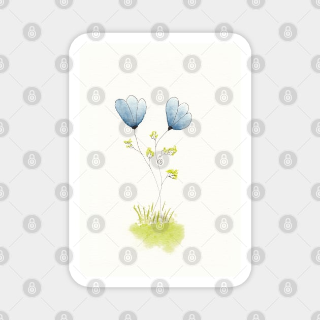 Two Blue Flowers in Pen Ink and Watercolor Magnet by ConniSchaf