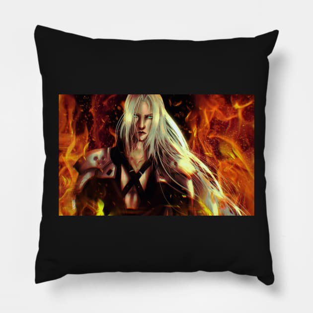 Sephiroth flames ( 2019) Pillow by Saoghal