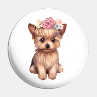 Watercolor Yorkshire Terrier Dog with Head Wreath Pin