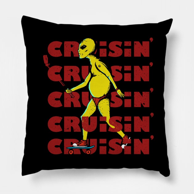 Alien vlogger Cruisin' Pillow by popcornpunk